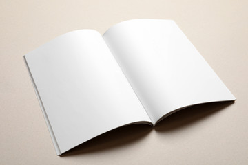 Brochure with blank pages on light background. Mock up for design