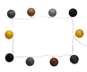 Frame made of Christmas lights on white background