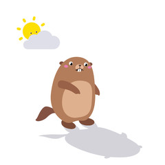 Illustration of groundhog looking at his shadow. Flat