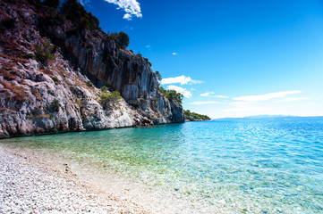 View of Adriatic Sea and quiet majestic bay with cliff