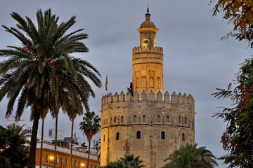The Gold Tower (La Torre del Oro) Sevilla, Spain - obrazy, fototapety, plakaty