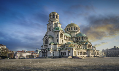 Cathedral Alexander Nevsky in Sofia, Bulgaria at sunset