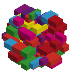 Abstract geometric background with colorful isometric rectangles and bricks. Three-dimensional, 3D vector illustration.