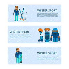 Winter sport icons collection. Skiing and snowboarding set equip