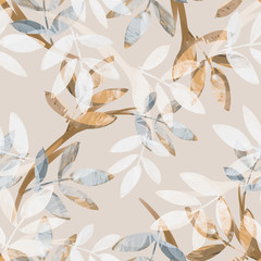 Leaves Seamless Pattern. Hand Drawn  Background.