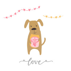 Lovely Valentines day gift card with dog heart and lettering love