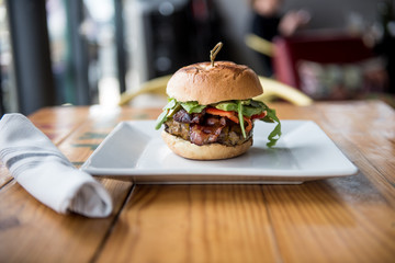 Burger on a table