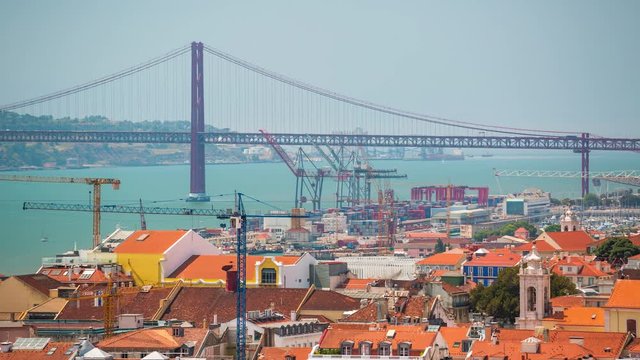 4k Lisbon Portugal bridge timelaspe hyperlapse UHD city funtain