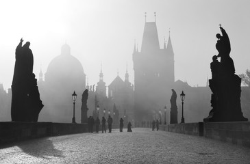  Prague - Charles bridge in the morning fog