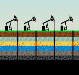 Oil pumps and rig on sky background.