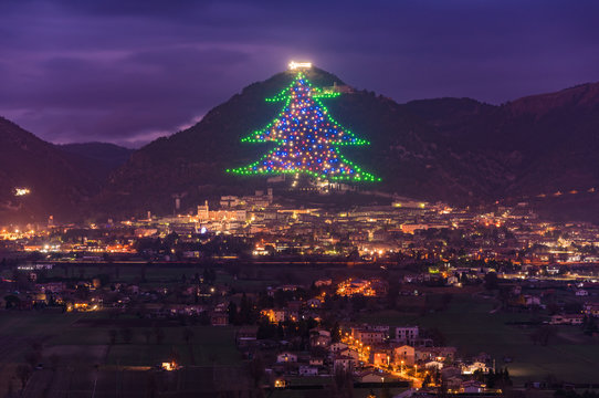 Gubbio (Italy) - One of the most beautiful medieval towns in Europe, in the heart of the Umbria Region, central Italy. Here the biggest Christmas tree in the world.