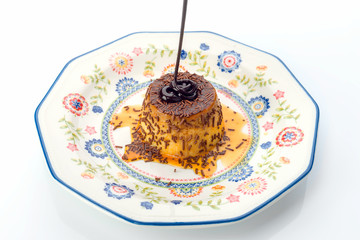 egg custard with chocolate shavings