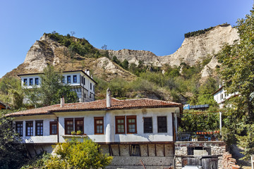 Fototapeta na wymiar Panorama with Old houses in town of Melnik, Blagoevgrad region, Bulgaria