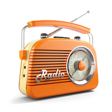 Vintage orange FM portable radio. 3D