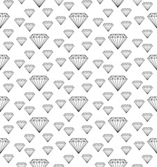 Diamond seamless pattern, line, sketch, doodle style. Modern trendy endless background with jewelry. Gems repetitive texture. Gemstone wallpaper, backdrop, paper. Vector illustration