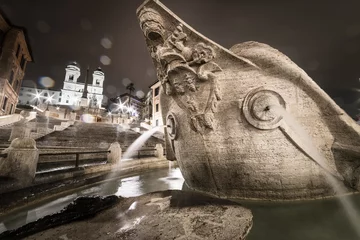 Crédence de douche en verre acrylique avec photo Fontaine Spanish Steps and Barcaccia fountain at night, Rome - Italy - Christmas time