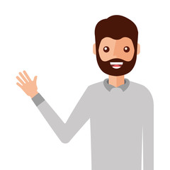 young man waving happy avatar character vector illustration design
