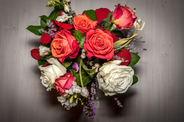 Floral arrangement on a wooden table
