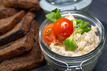 Forshmak herring with tomato and toast