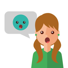 surprised young woman with emoticon avatar character vector illustration