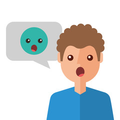 surprised young man with emoticon avatar character vector illustration design