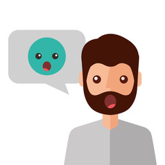 surprised young man with emoticon avatar character vector illustration design