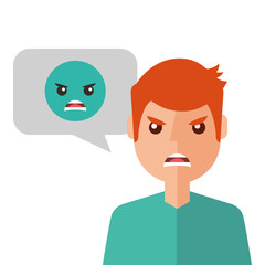 angry young man with emoticon avatar character