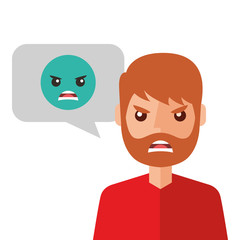 angry young man with emoticon avatar character