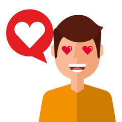 lovely young man with heart avatar character vector illustration design