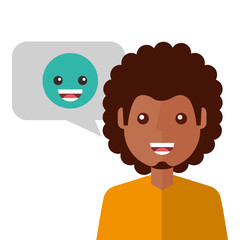 young man happy with emoticon message avatar character vector illustration