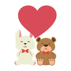 Fototapeta premium cute bear teddy and rabbit with heart