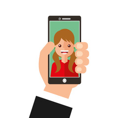 young woman happy in smartphone avatar character vector illustration design