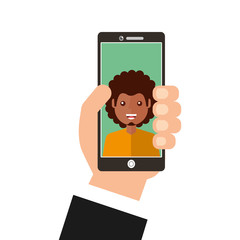 young man happy in smartphone avatar character vector illustration design