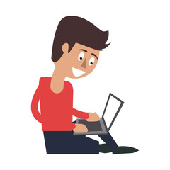 Fototapeta na wymiar Guy seated with laptop icon vector illustration graphic design