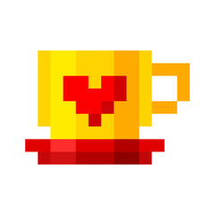 Fototapeta premium pixel cup of coffee tea cartoon retro game style