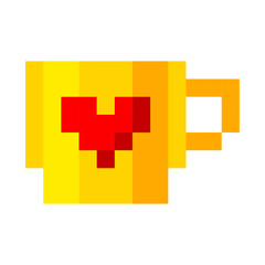 pixel cup of coffee tea cartoon retro game style
