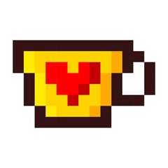pixel cup of coffee tea cartoon retro game style