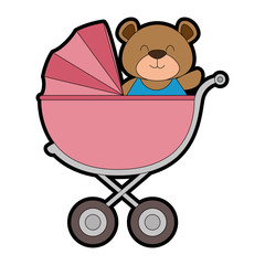 cute bear teddy in baby cart