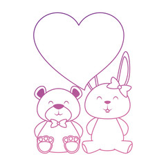 Obraz na płótnie Canvas cute bear teddy and rabbit with heart