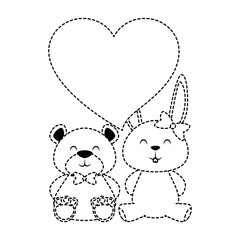 cute bear teddy and rabbit with heart