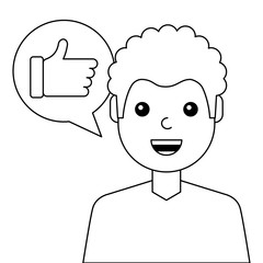 young man happy with like message avatar character vector illustration design