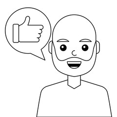 young man happy with like message avatar character vector illustration design