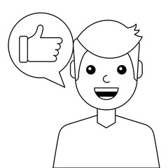 young man happy with like message avatar character vector illustration design