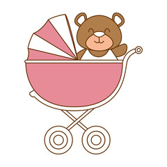 cute bear teddy in baby cart