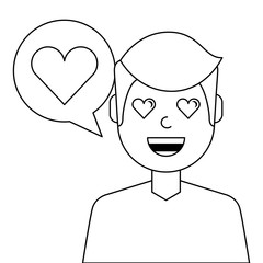 lovely young man with heart avatar character vector illustration design