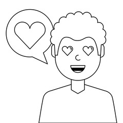 lovely young man with heart avatar character vector illustration design