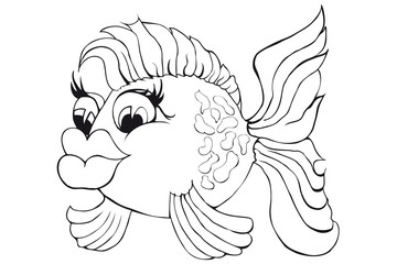 Coloring beautiful fish. Isolated image on white background. Cartoon style.