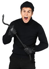 Portrait of a Screaming Thief Holding a Crowbar