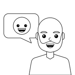 young man happy with emoticon message avatar character vector illustration