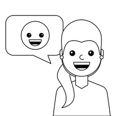 young woman happy with emoticon avatar character vector illustration design